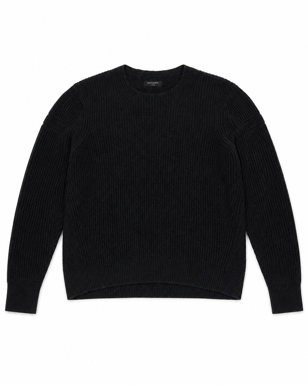 All Saints Crewneck Sweatshirt Ribbed Black Men's XL Wool Cotton EUC